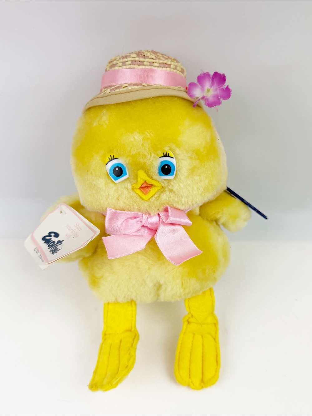 Vintage 1984 Mattel Emotions Doddie Chick 7" Duck Plush Easter Straw Hat Tags